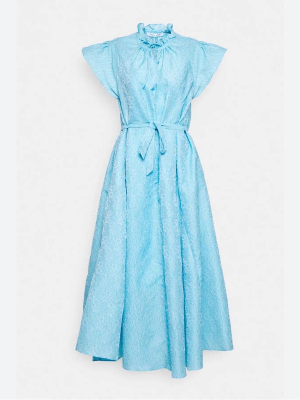 SAMSOE Light Blue Ruffle-Trim Maxi Dress with Waist Tie